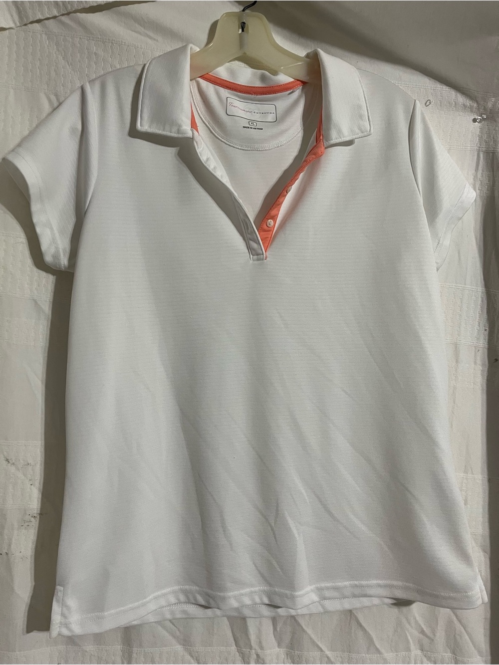 Tournament Collection White Polo with Coral Trim - Picture 2 of 3